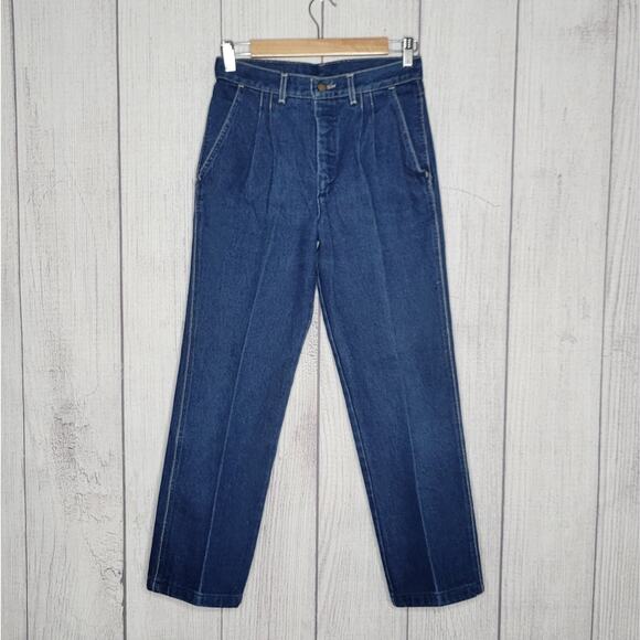 Vintage Brittania Dark Wash Pleat Front Blue Jeans - Picture 1 of 5